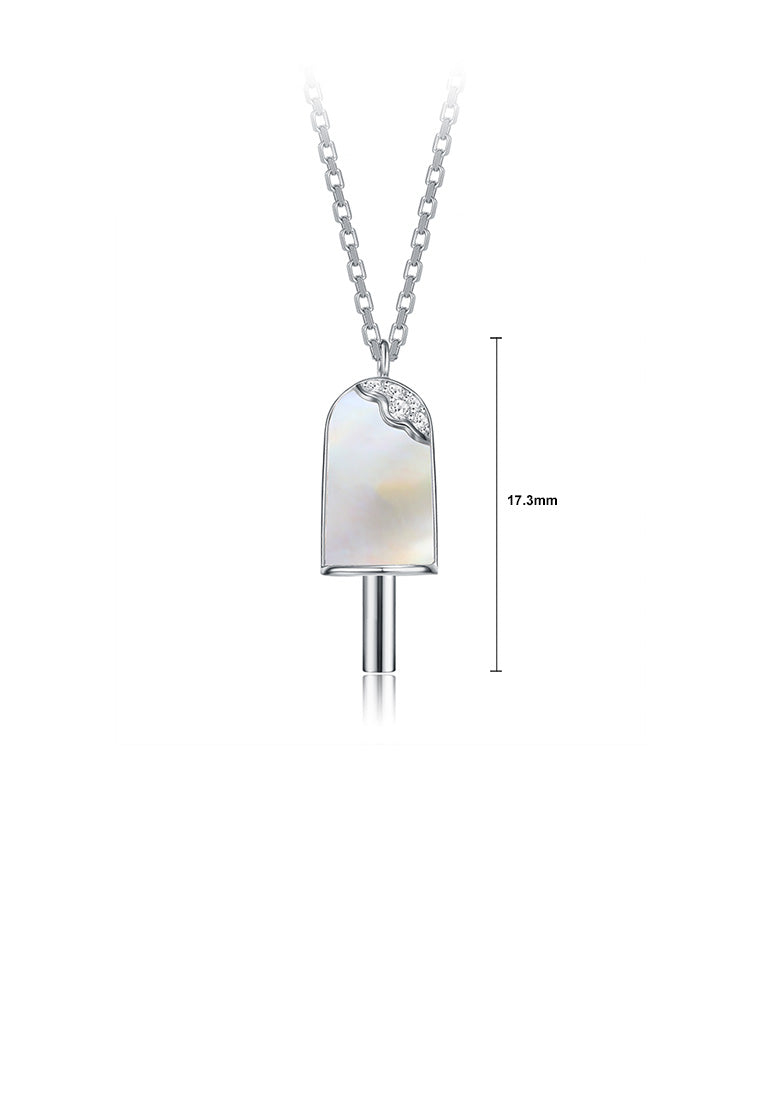 925 Sterling Silver Creative Fashion Popsicle Pendant with Mother Of Pearl and Necklace - Luxurious Look