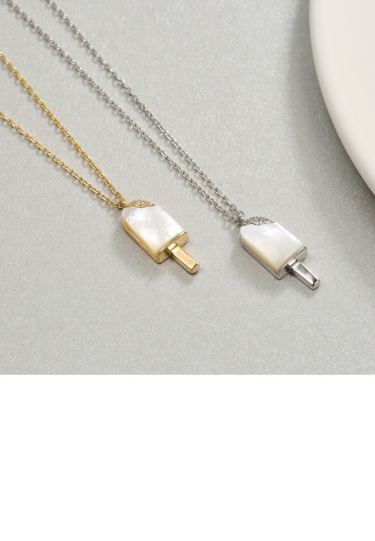 925 Sterling Silver Creative Fashion Popsicle Pendant with Mother Of Pearl and Necklace - Luxurious Look