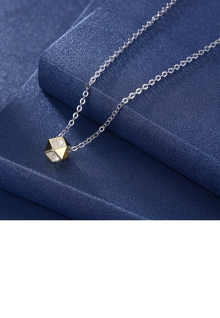 925 Sterling Silver Fashion Simple Geometric Pendant with Cubic Zircon and Necklace