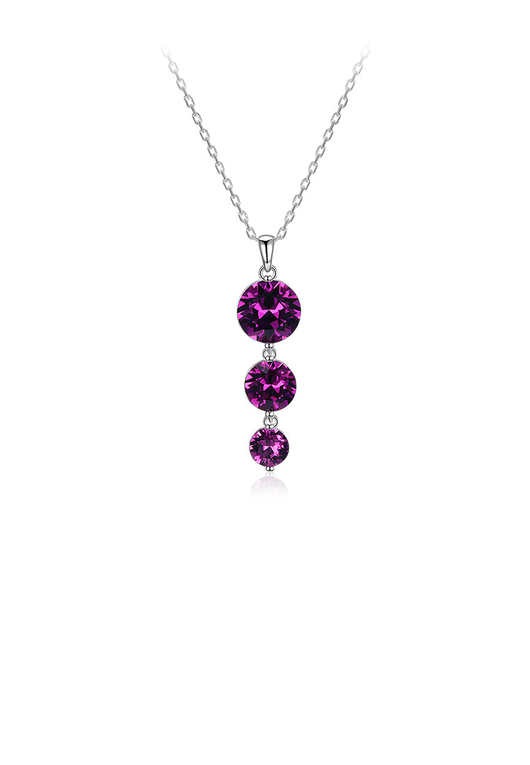 925 Sterling Silver Round Pendant with Purple Austrian Element Crystal and Necklace