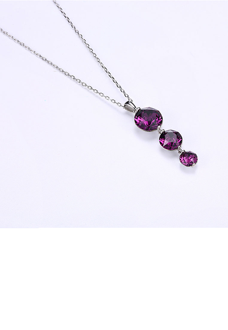925 Sterling Silver Round Pendant with Purple Austrian Element Crystal and Necklace