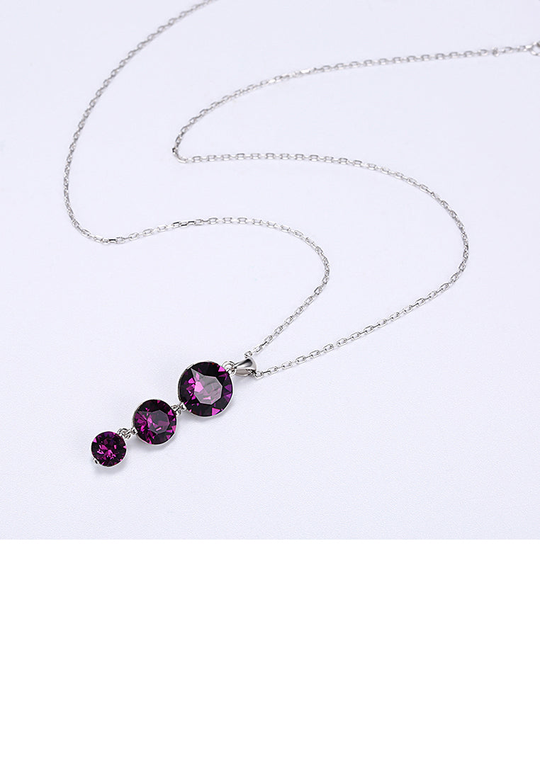 925 Sterling Silver Round Pendant with Purple Austrian Element Crystal and Necklace