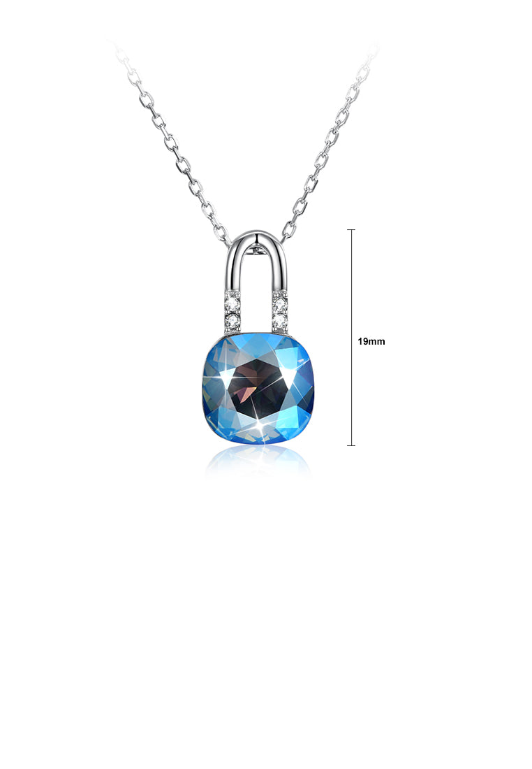 925 Sterling Simple Elegant Fashion Lock Shape Pendant Necklace with Blue Austrian Element Crystal