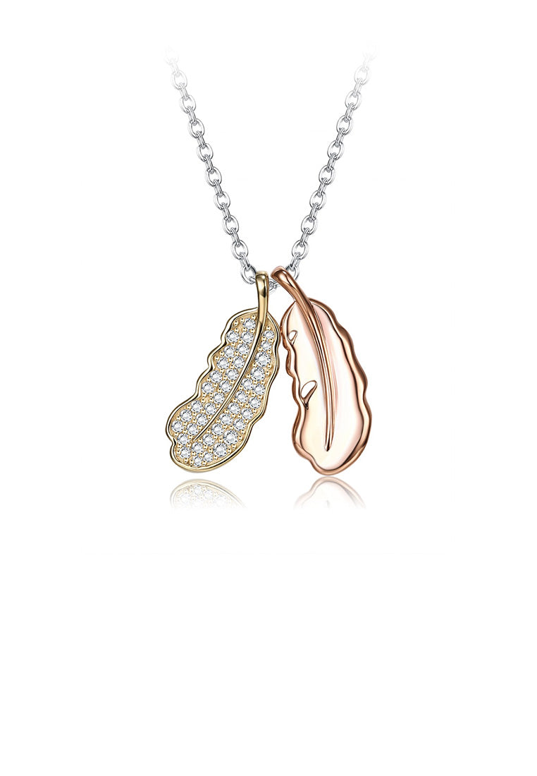 925 Sterling Silver Simple and Fashion Double Feather Pendant with Cubic Zircon and Necklace