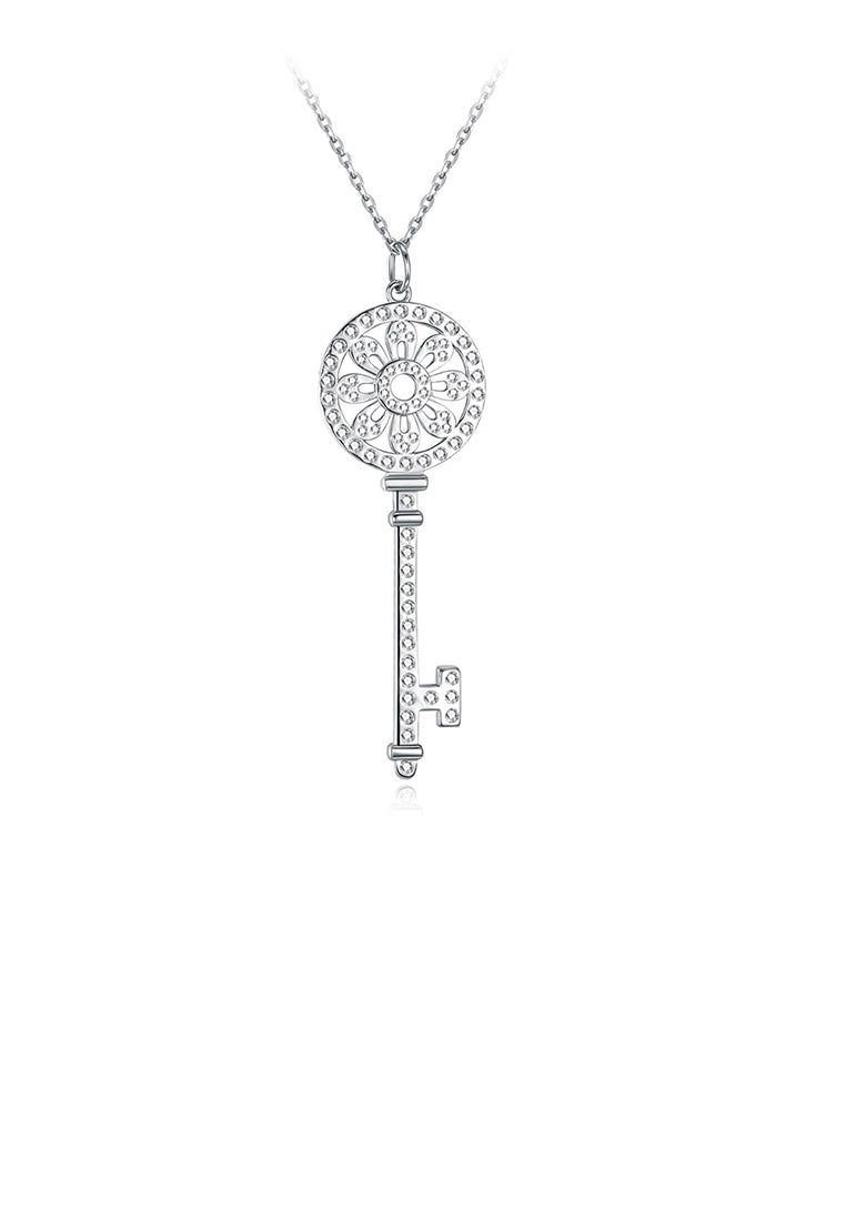 925 Sterling Silver Elegant Key Pendant with Austrian Element Crystal and Necklace