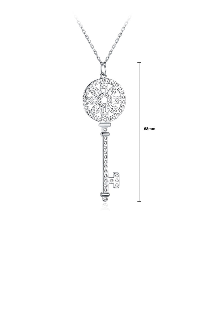 925 Sterling Silver Elegant Key Pendant with Austrian Element Crystal and Necklace