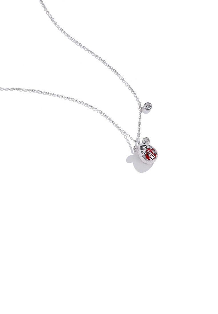 925 Sterling Silver Fashion Cute Mouse Pendant with Cubic Zircon and Necklace