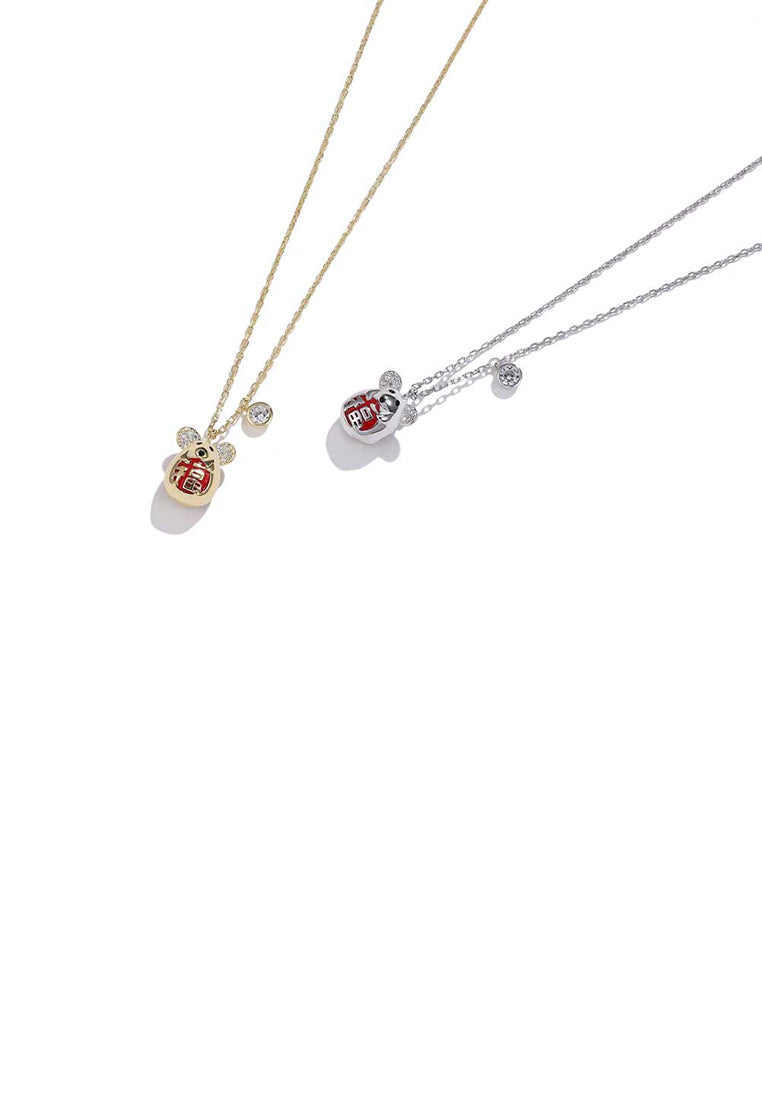 925 Sterling Silver Fashion Cute Mouse Pendant with Cubic Zircon and Necklace