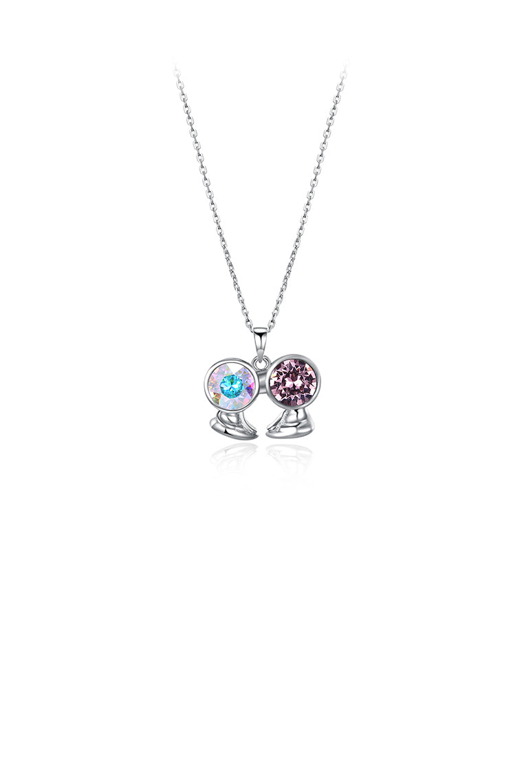 925 Sterling Silver Fashion Gemini Pendant with Austrian Element Crystal and Necklace