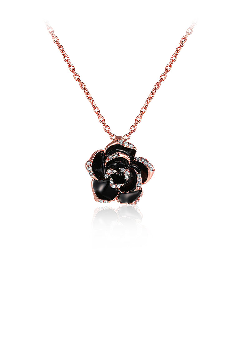 Elegant Plated Rose Gold Rose Pendant with Austrian Element Crystal and Necklace