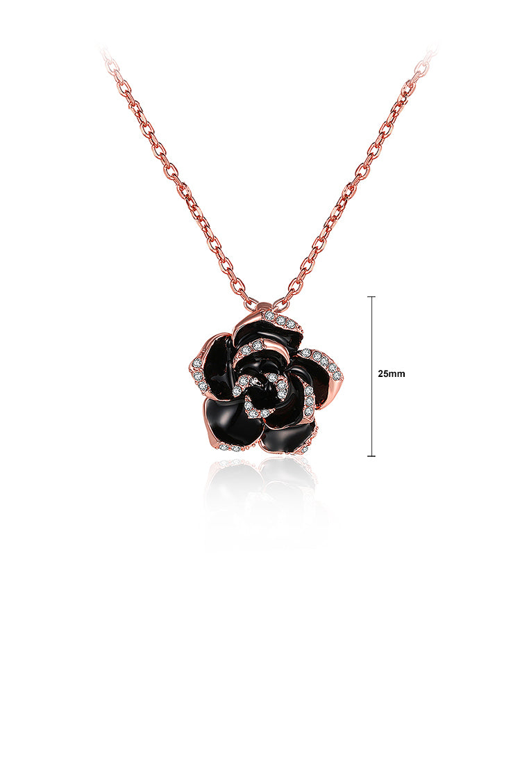 Elegant Plated Rose Gold Rose Pendant with Austrian Element Crystal and Necklace