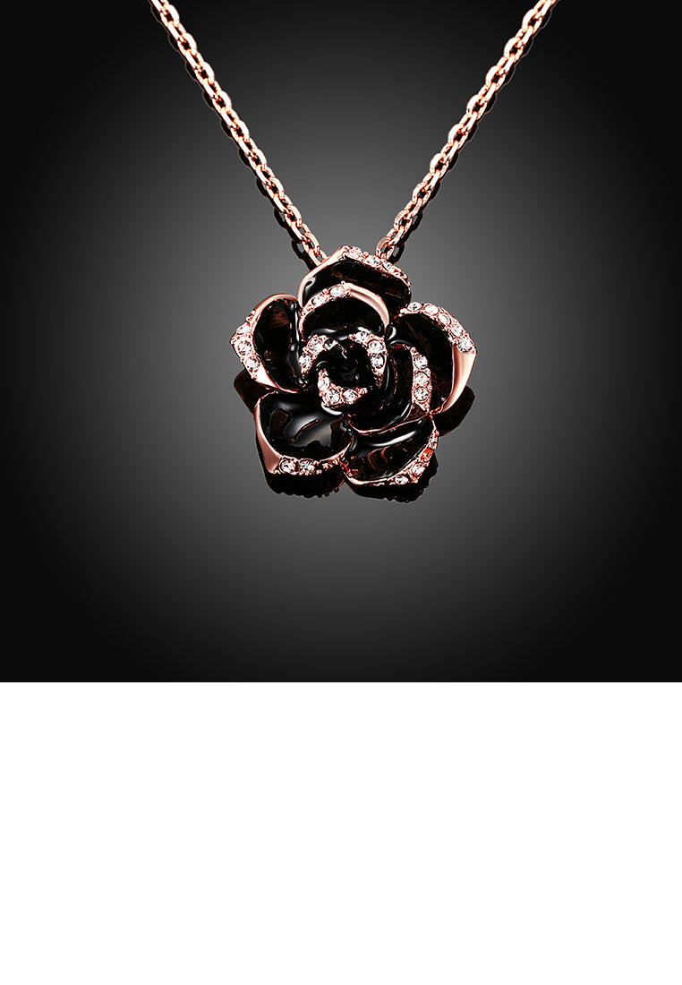 Elegant Plated Rose Gold Rose Pendant with Austrian Element Crystal and Necklace