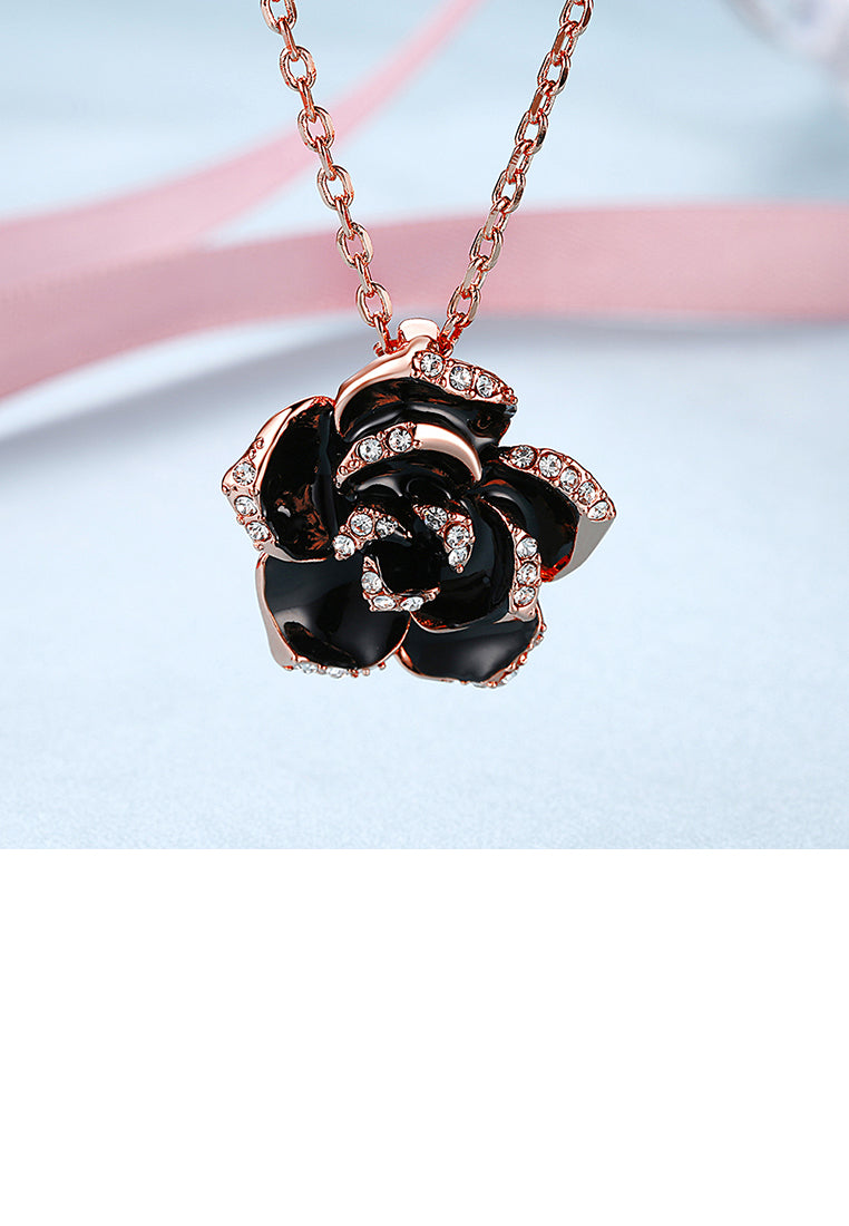 Elegant Plated Rose Gold Rose Pendant with Austrian Element Crystal and Necklace