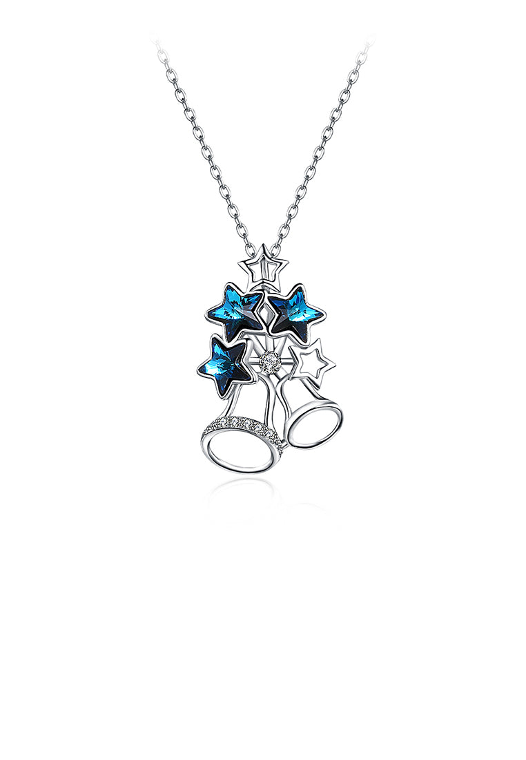 925 Sterling Silver Christmas Bell Pendant with Blue Austrian Element Crystal and Necklace