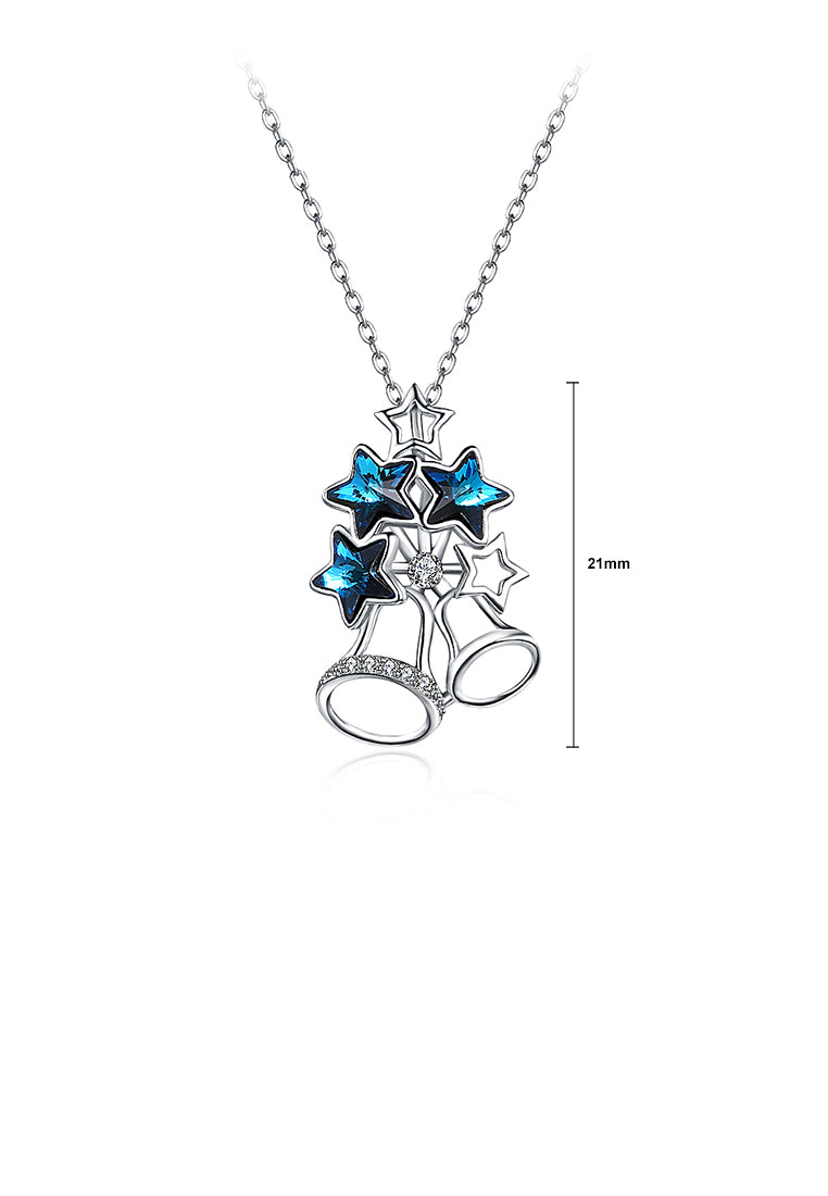 925 Sterling Silver Christmas Bell Pendant with Blue Austrian Element Crystal and Necklace