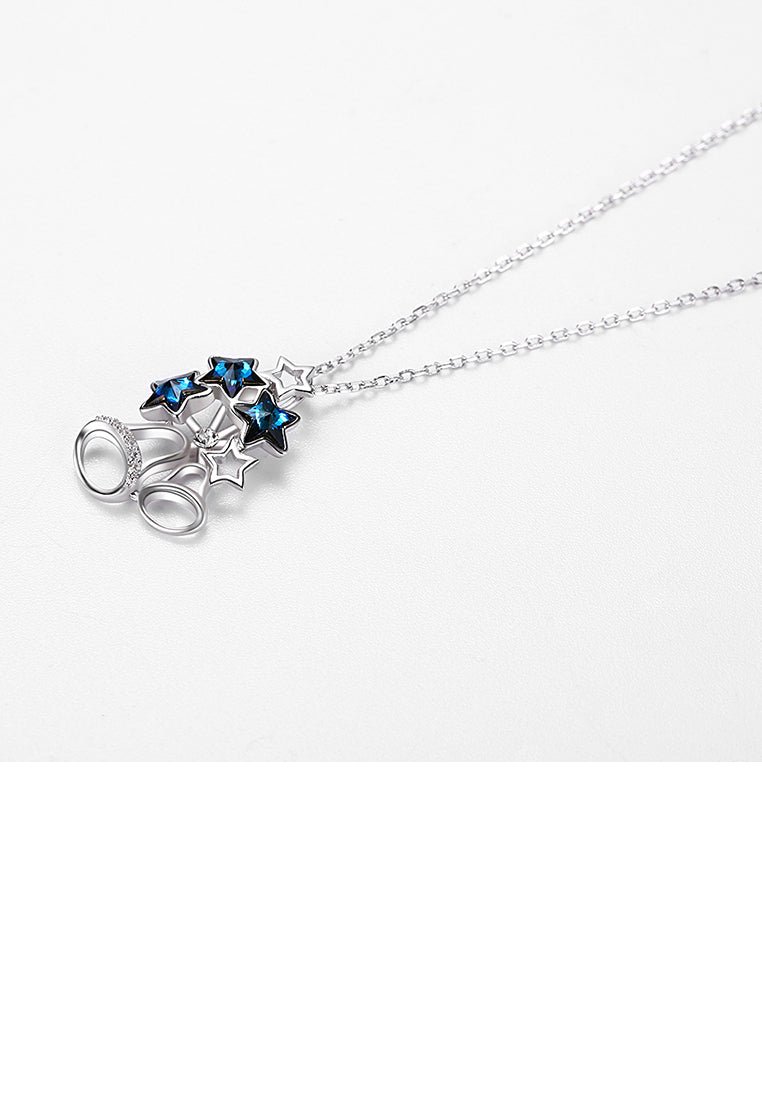 925 Sterling Silver Christmas Bell Pendant with Blue Austrian Element Crystal and Necklace