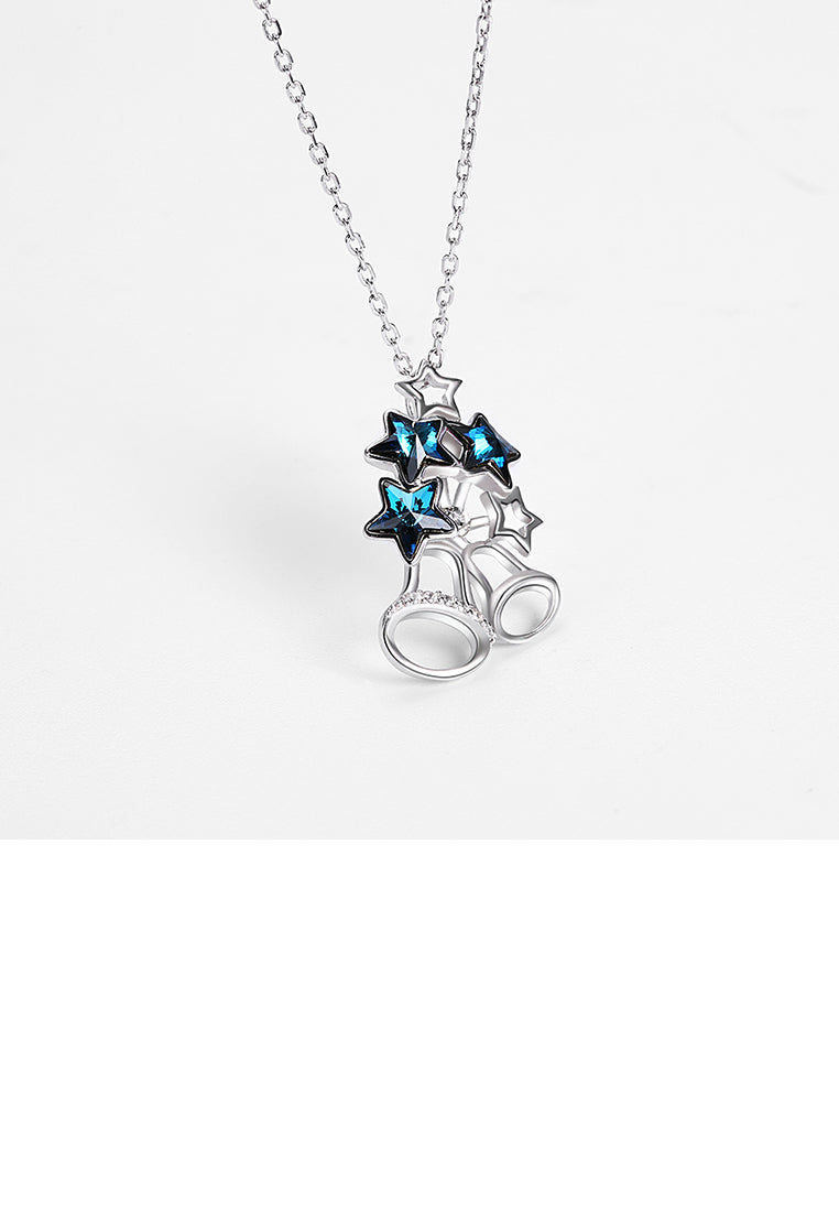 925 Sterling Silver Christmas Bell Pendant with Blue Austrian Element Crystal and Necklace