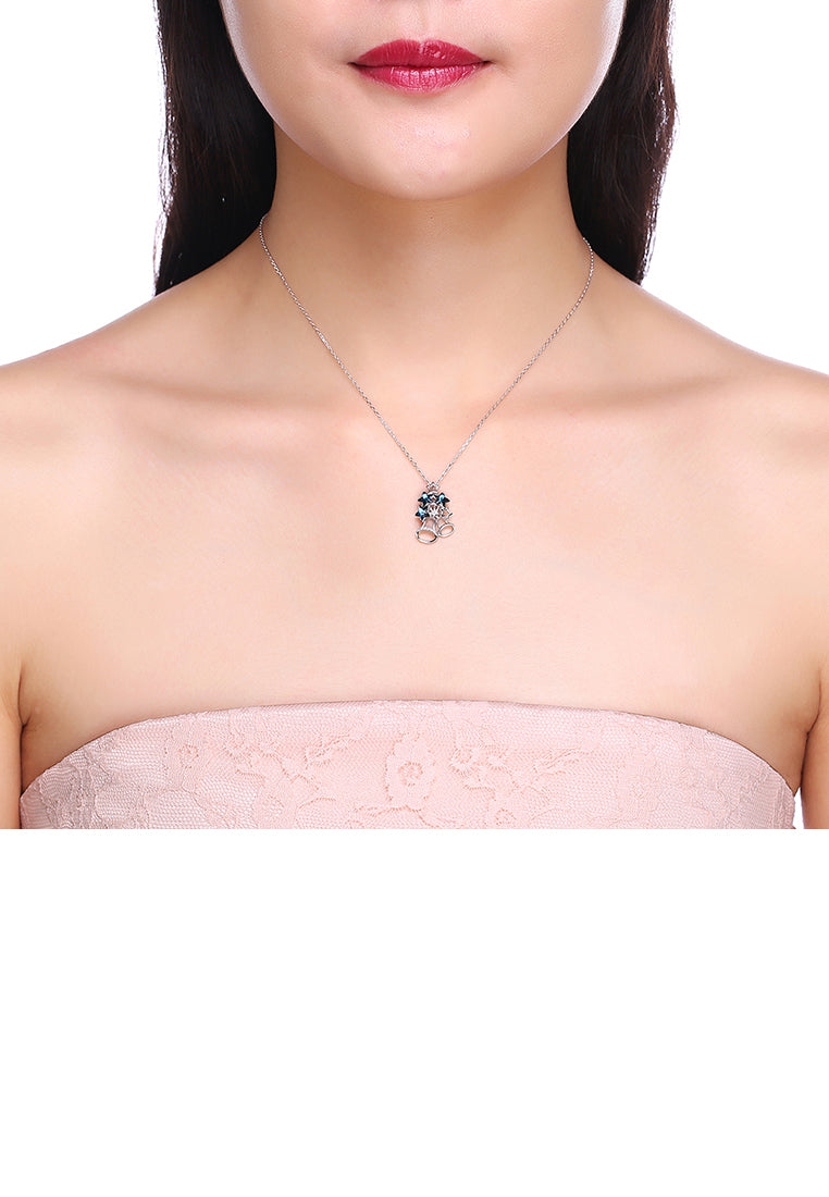 925 Sterling Silver Christmas Bell Pendant with Blue Austrian Element Crystal and Necklace