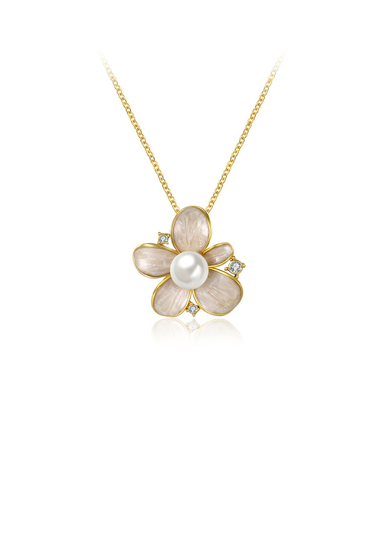Elegant Noble Romantic Fashion Gold Plated Flower Pearl Necklace and Pendant - Luxurious Look