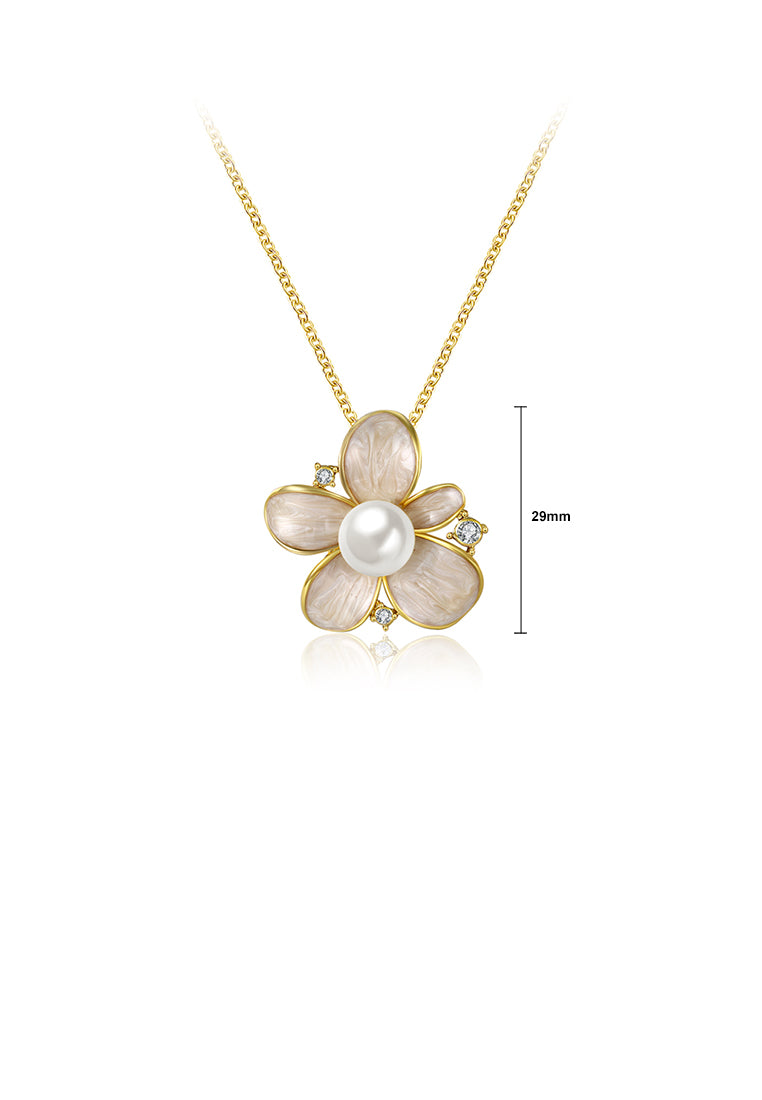 Elegant Noble Romantic Fashion Gold Plated Flower Pearl Necklace and Pendant - Luxurious Look