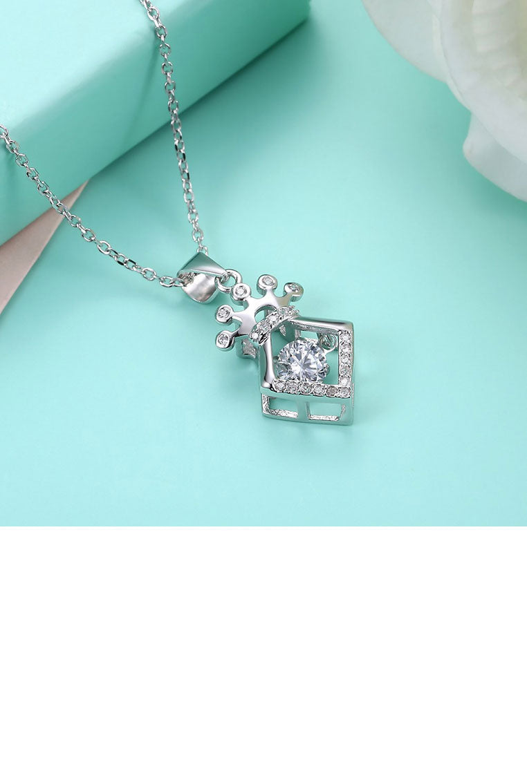 925 Sterling Silver Crown Pendant with Austrian Element Crystal and Necklace