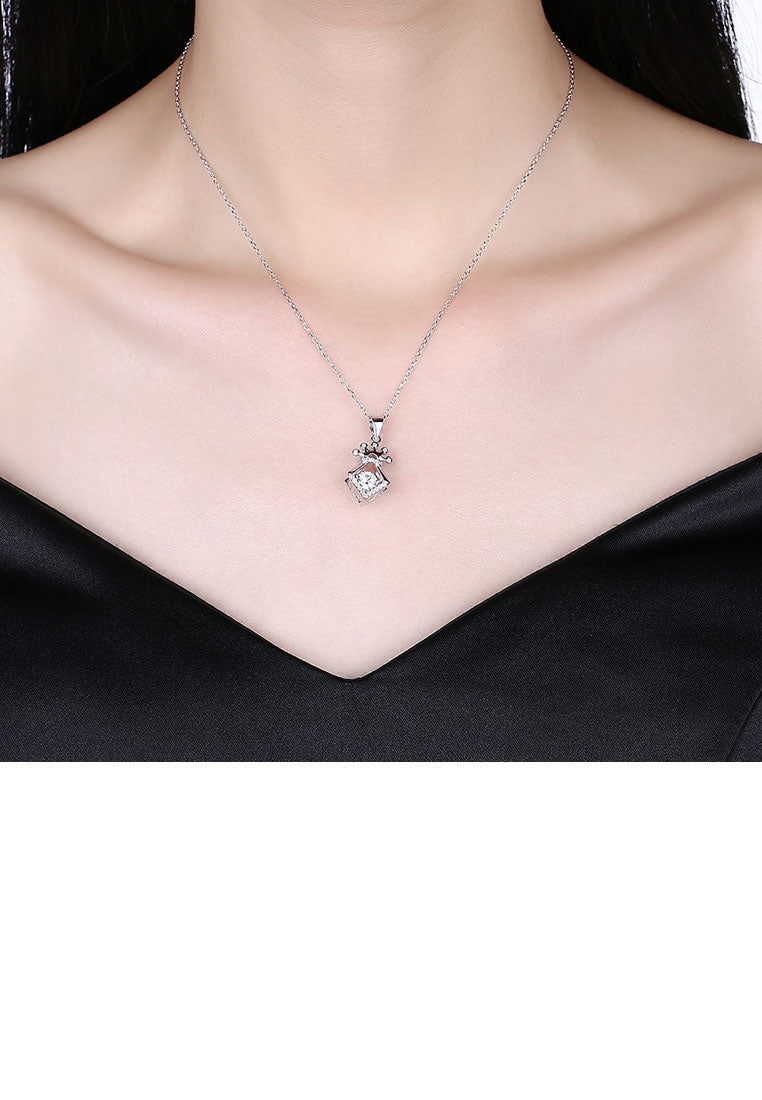 925 Sterling Silver Crown Pendant with Austrian Element Crystal and Necklace