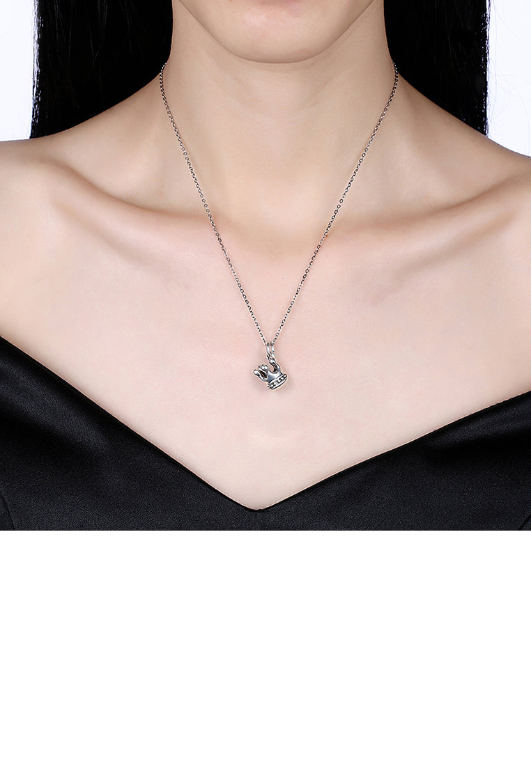 925 Sterling Silver Vintage Personalized Crown Pendant Necklace