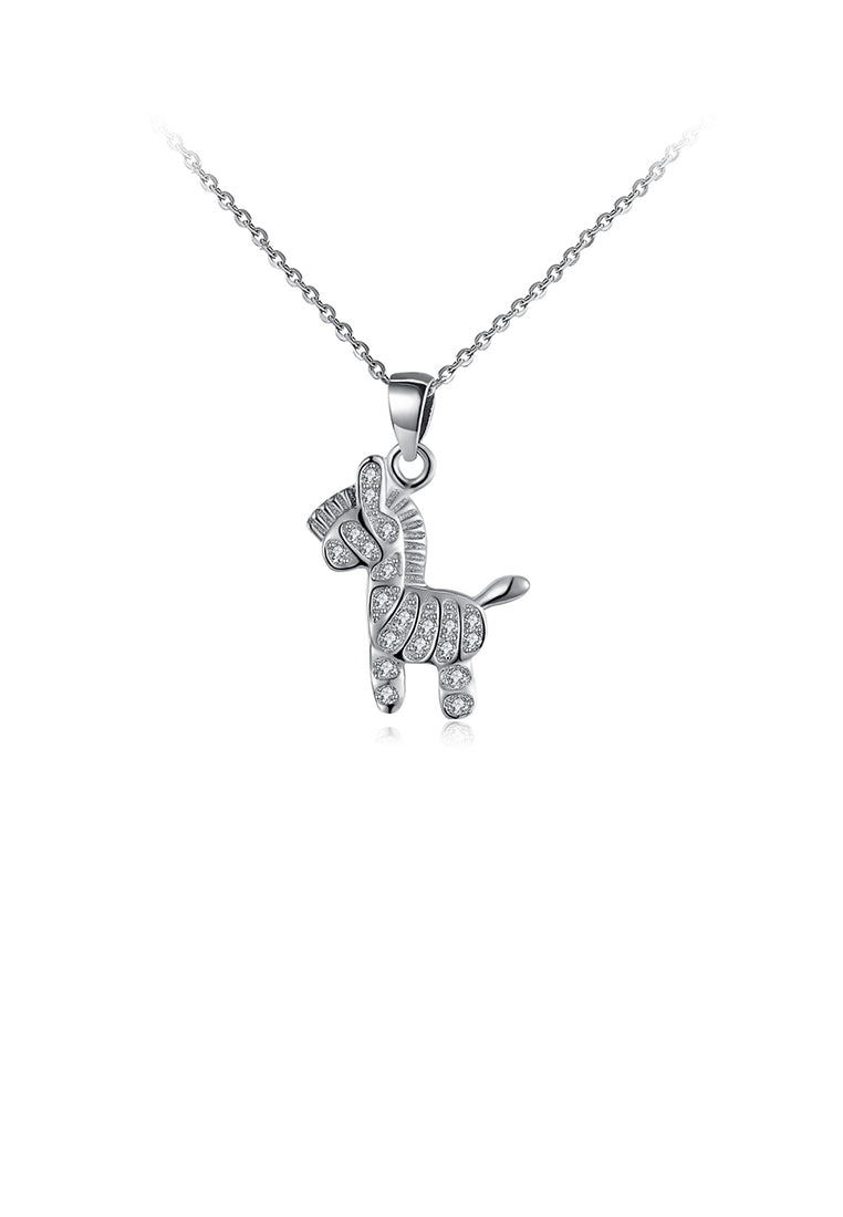 925 Sterling Silver Fashion Cute Pony Pendant with Cubic Zircon and Necklace