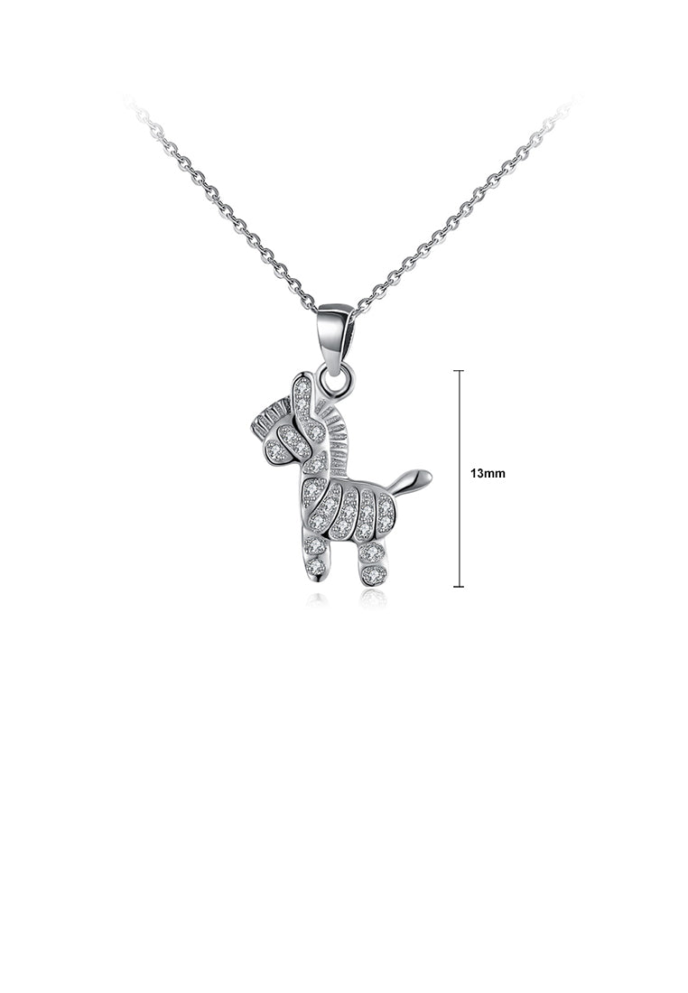 925 Sterling Silver Fashion Cute Pony Pendant with Cubic Zircon and Necklace