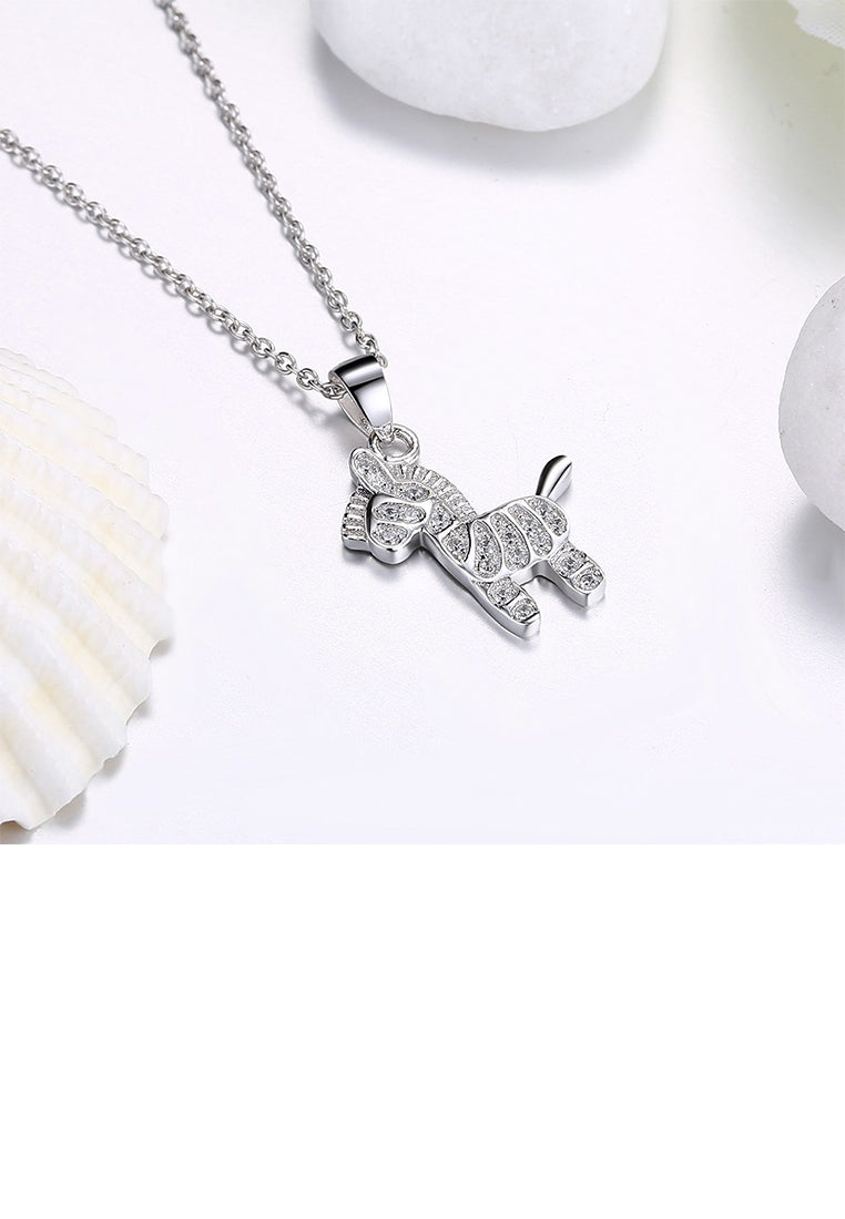 925 Sterling Silver Fashion Cute Pony Pendant with Cubic Zircon and Necklace