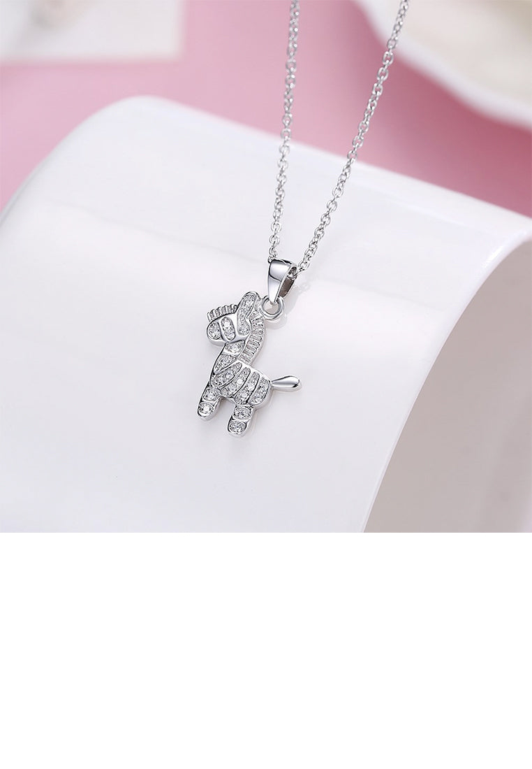 925 Sterling Silver Fashion Cute Pony Pendant with Cubic Zircon and Necklace