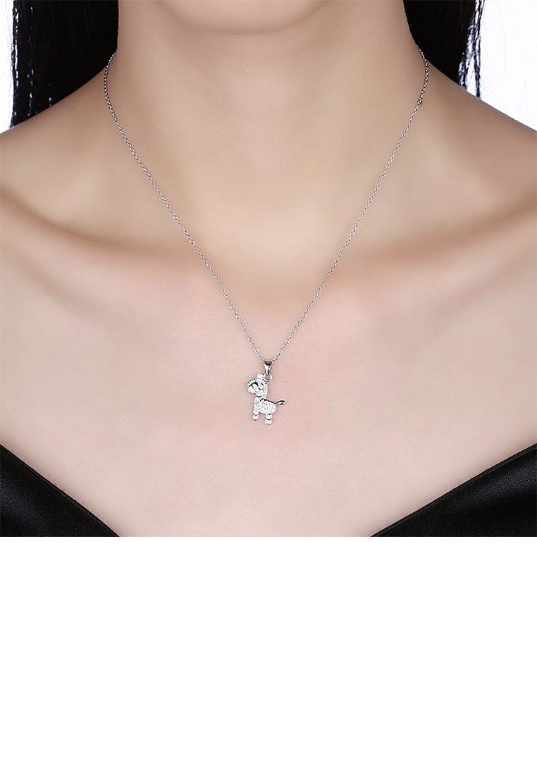 925 Sterling Silver Fashion Cute Pony Pendant with Cubic Zircon and Necklace
