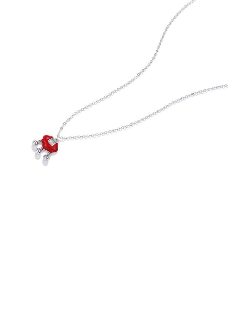 925 Sterling Silver Fashion Simple Red Ruyi Lock Bell Pendant with Necklace - Vibrant Color