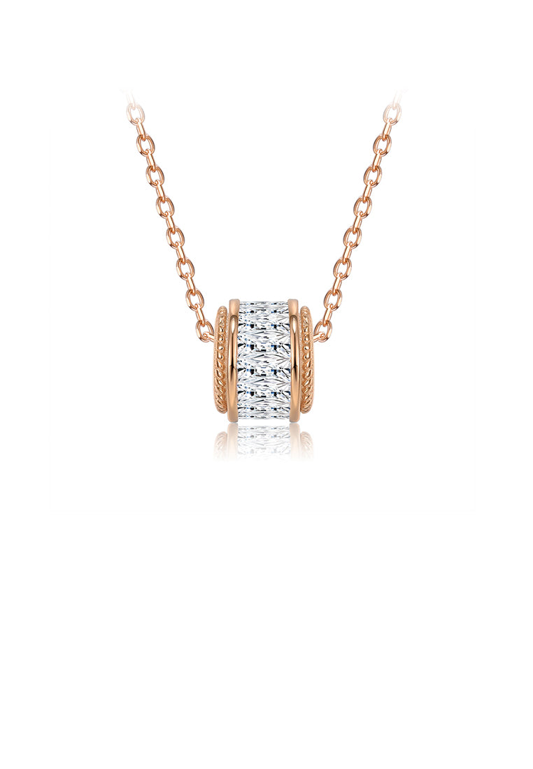 925 Sterling Silver Simple Plated Rose Gold Geometric Cylindrical Pendant with Cubic Zircon and Necklace