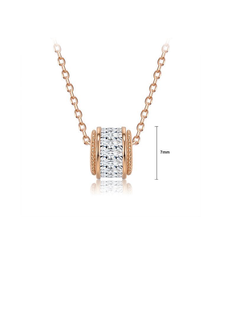 925 Sterling Silver Simple Plated Rose Gold Geometric Cylindrical Pendant with Cubic Zircon and Necklace