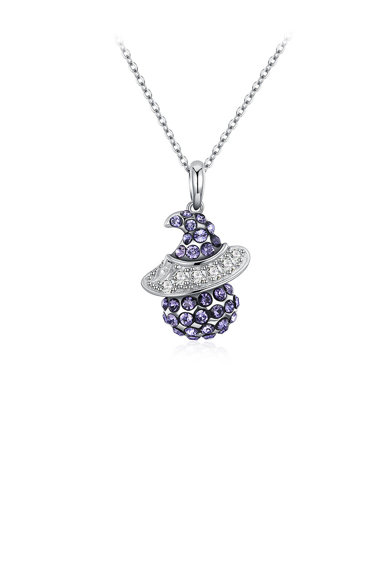 925 Sterling Silver Witch Pendant with Dark Blue Austrian Element Crystal and Necklace