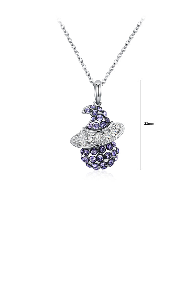 925 Sterling Silver Witch Pendant with Dark Blue Austrian Element Crystal and Necklace