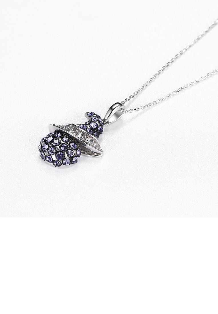925 Sterling Silver Witch Pendant with Dark Blue Austrian Element Crystal and Necklace