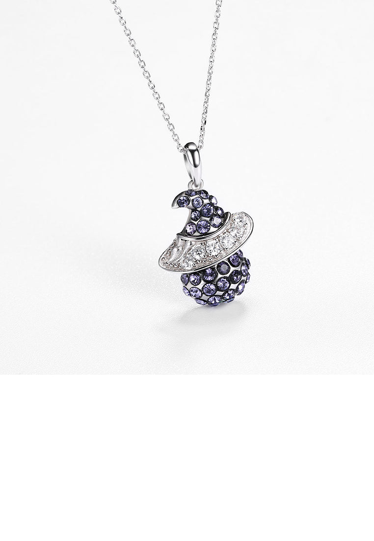 925 Sterling Silver Witch Pendant with Dark Blue Austrian Element Crystal and Necklace