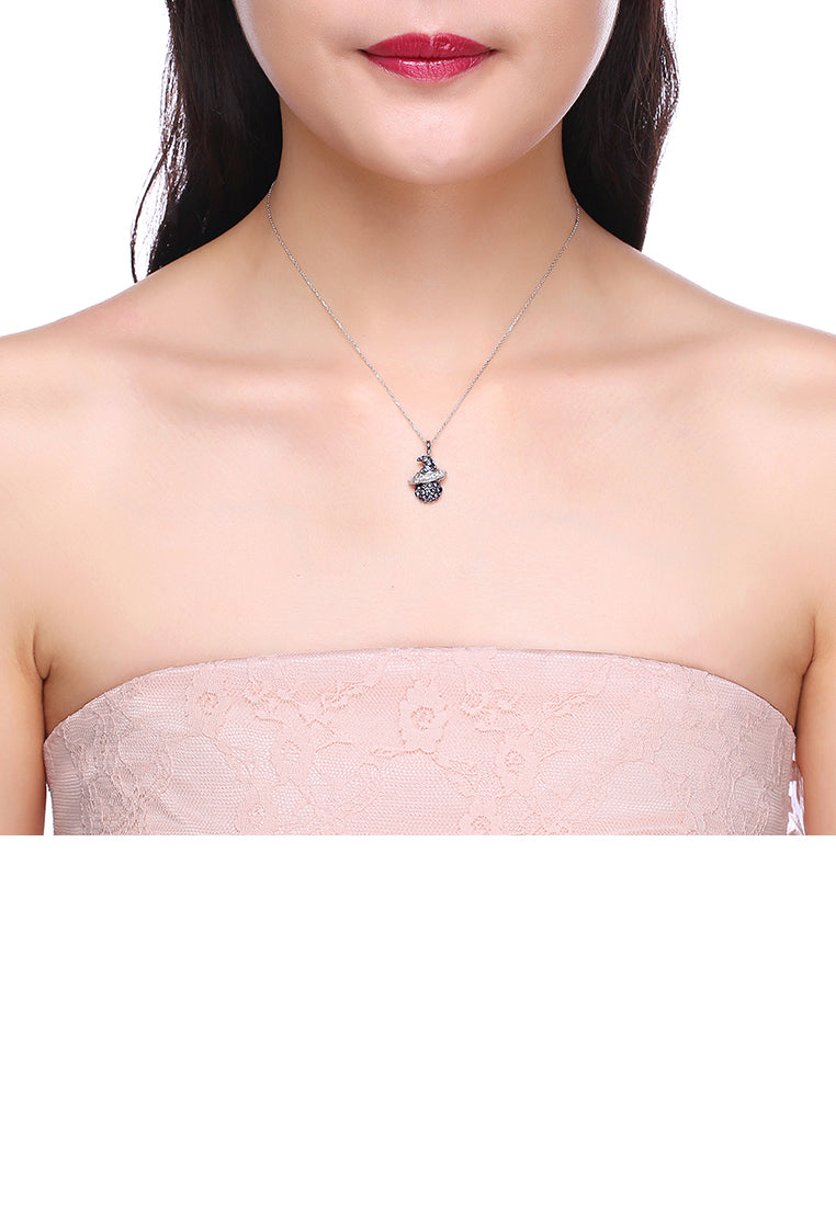 925 Sterling Silver Witch Pendant with Dark Blue Austrian Element Crystal and Necklace