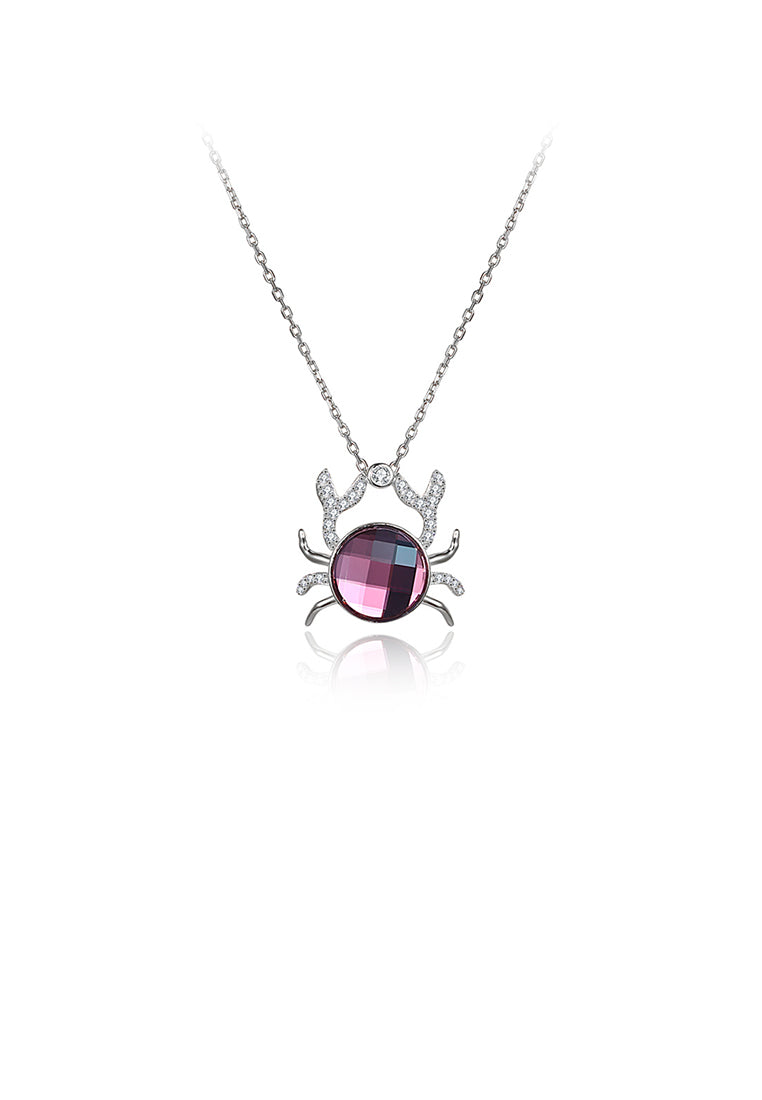 925 Sterling Silver Crab Pendant with Purple Austrian Element Crystal and Necklace