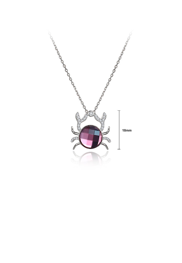 925 Sterling Silver Crab Pendant with Purple Austrian Element Crystal and Necklace