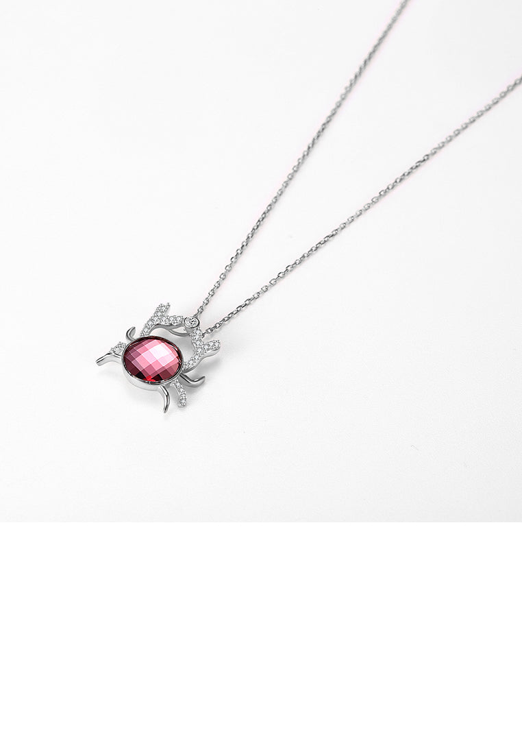 925 Sterling Silver Crab Pendant with Purple Austrian Element Crystal and Necklace