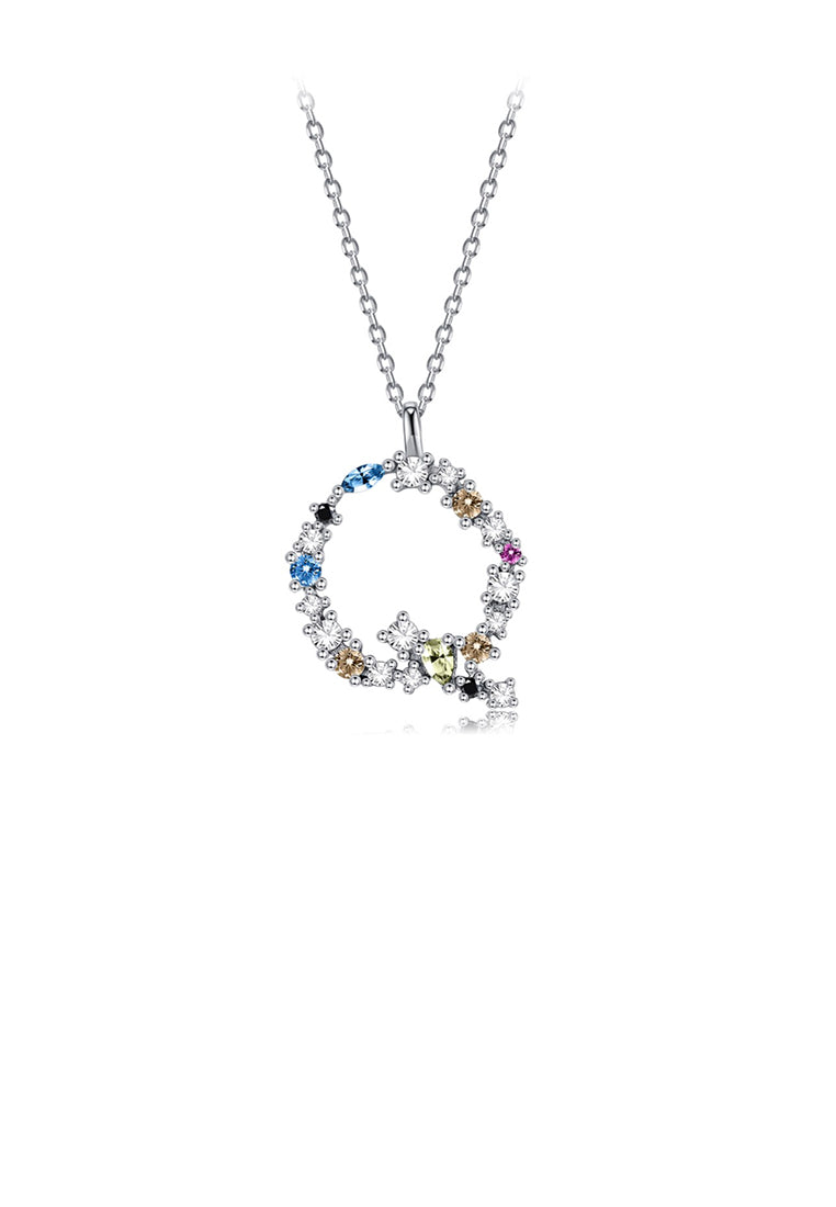 925 Sterling Silver Fashion Simple Color English Alphabet Q Pendant with Cubic Zirconia and Necklace - Luxurious Look