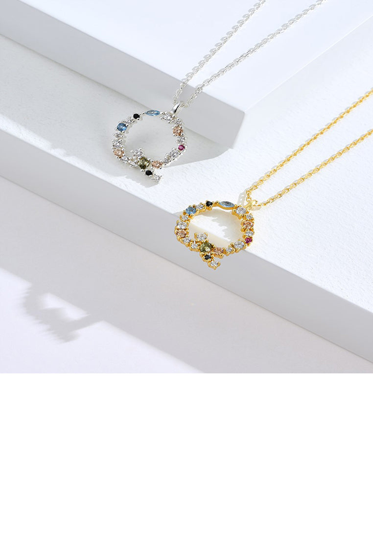 925 Sterling Silver Fashion Simple Color English Alphabet Q Pendant with Cubic Zirconia and Necklace - Luxurious Look
