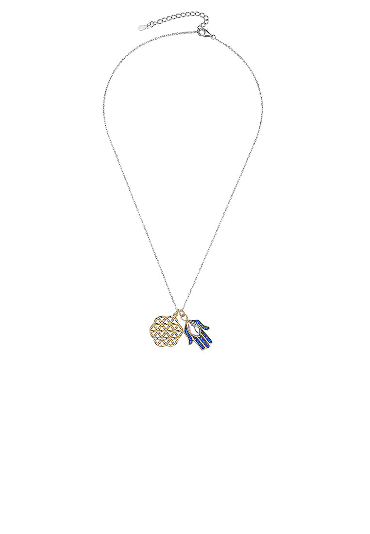 925 Sterling Silver Lucky Hand Pendant with Blue Austrian Element Crystal and Necklace