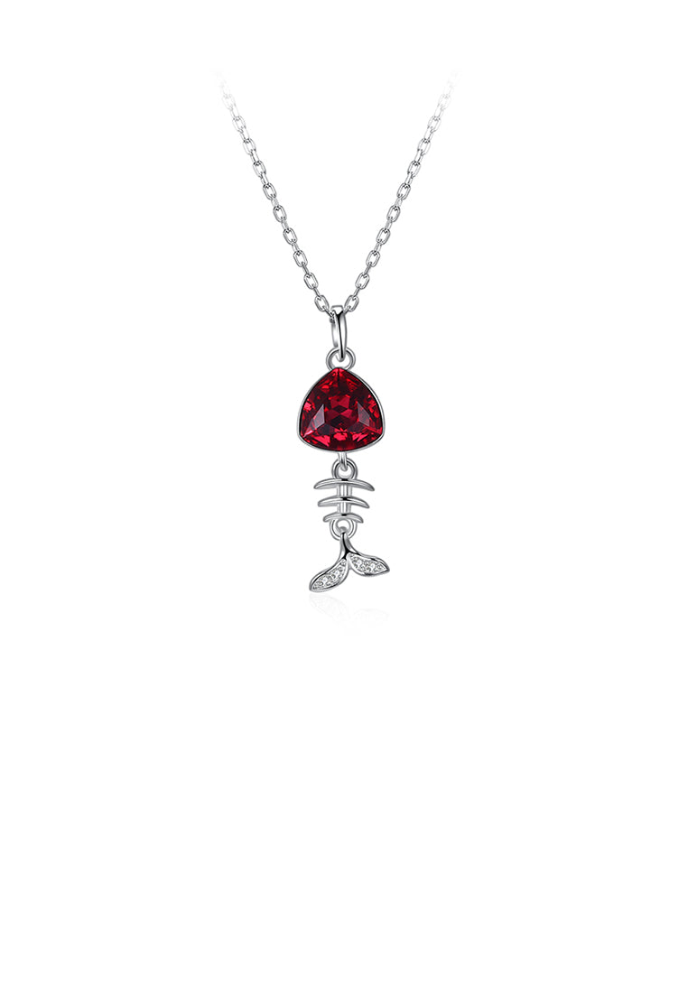 925 Sterling Silver Elegant Fashion Cute Fish Pendant and Necklace with Red Austrian Element Crystal - Vibrant Color
