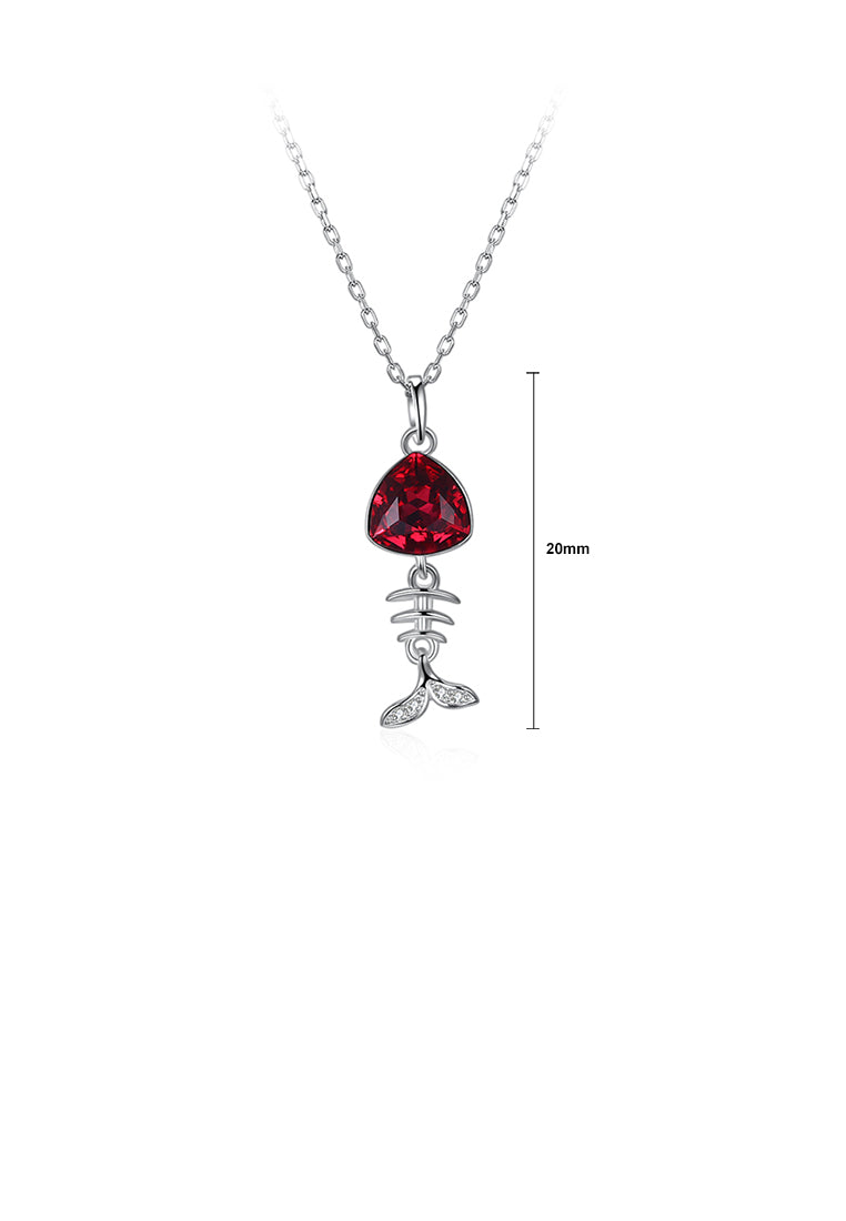 925 Sterling Silver Elegant Fashion Cute Fish Pendant and Necklace with Red Austrian Element Crystal - Vibrant Color