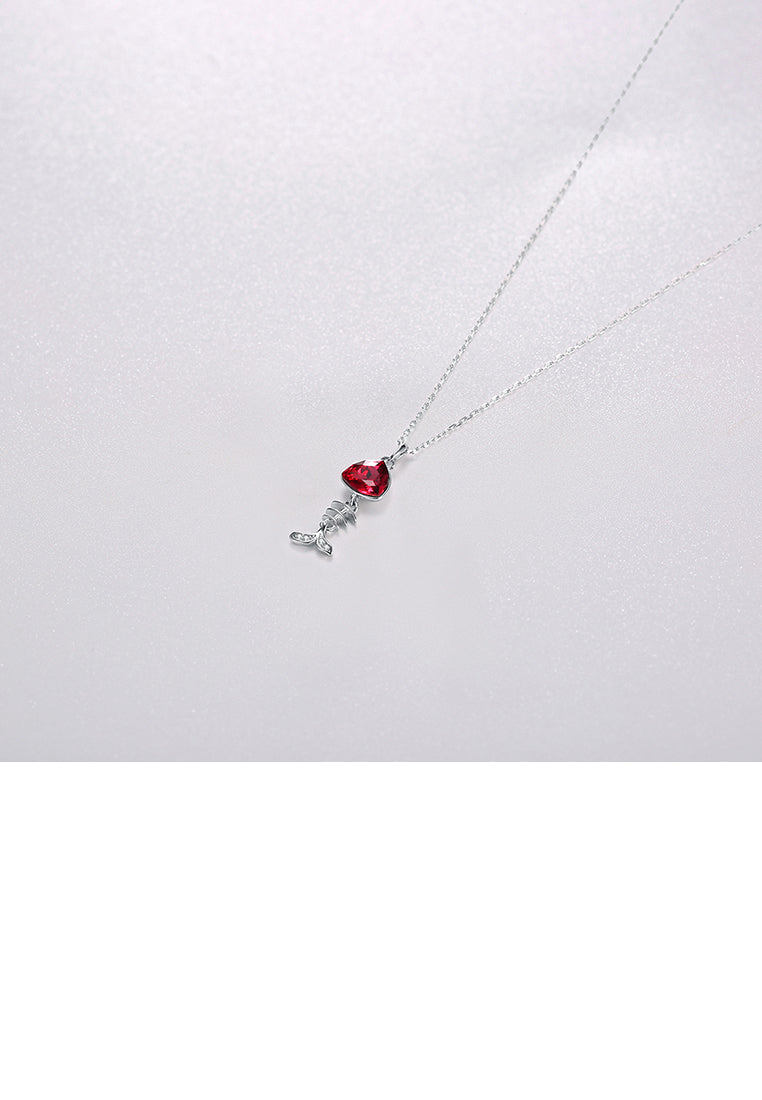 925 Sterling Silver Elegant Fashion Cute Fish Pendant and Necklace with Red Austrian Element Crystal - Vibrant Color