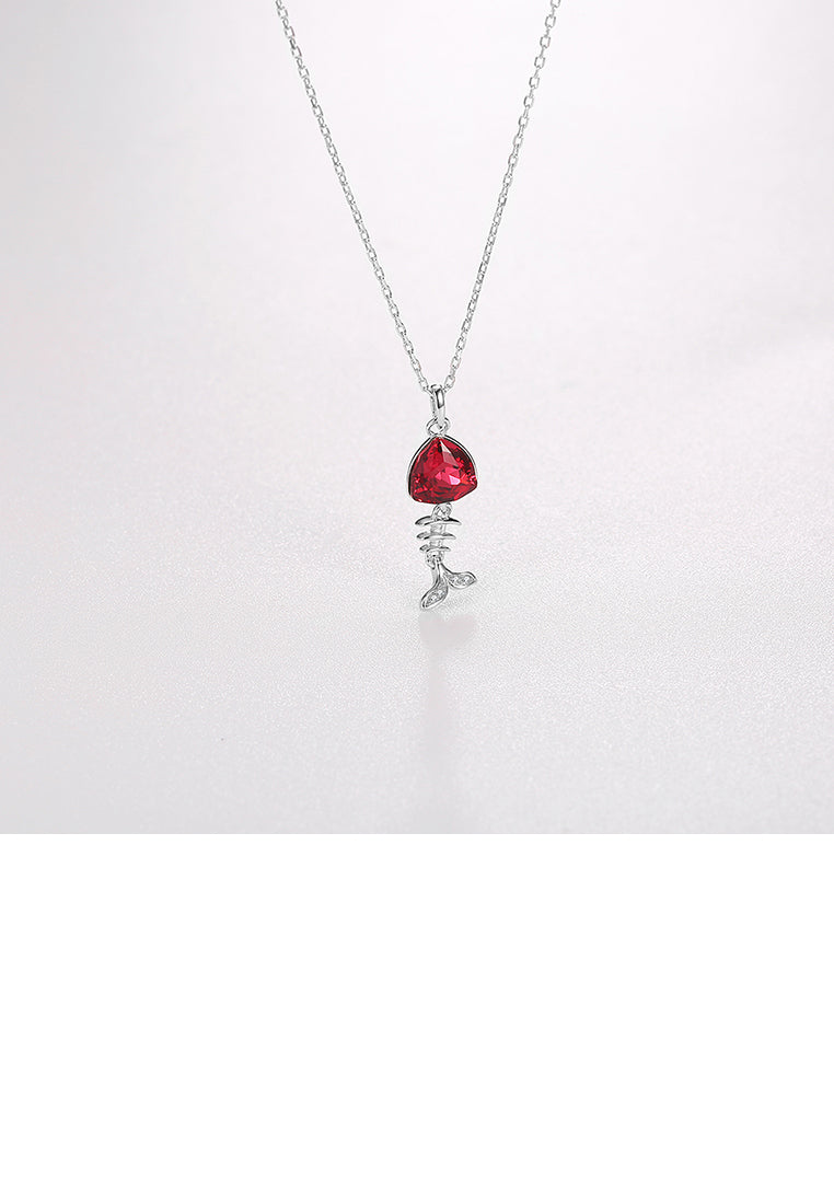925 Sterling Silver Elegant Fashion Cute Fish Pendant and Necklace with Red Austrian Element Crystal - Vibrant Color